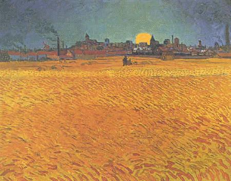 Vincent Van Gogh Sunset : Wheat fields Near Arles oil painting picture
